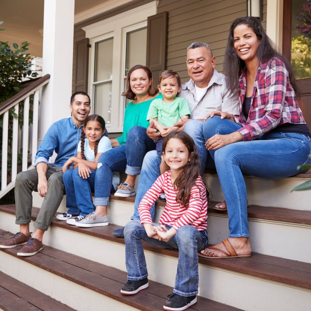 Big Family Sitting on Steps