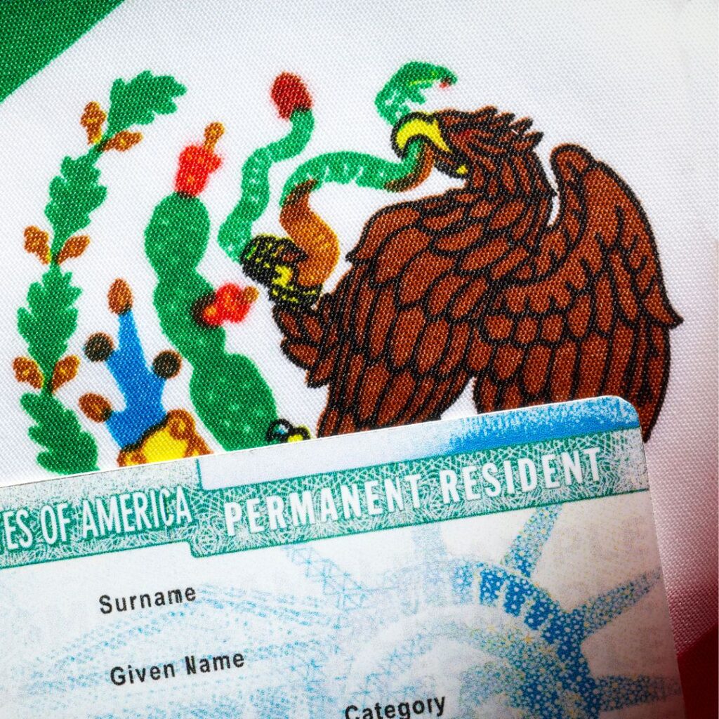 Mexican Flag and Permanent Resident Card